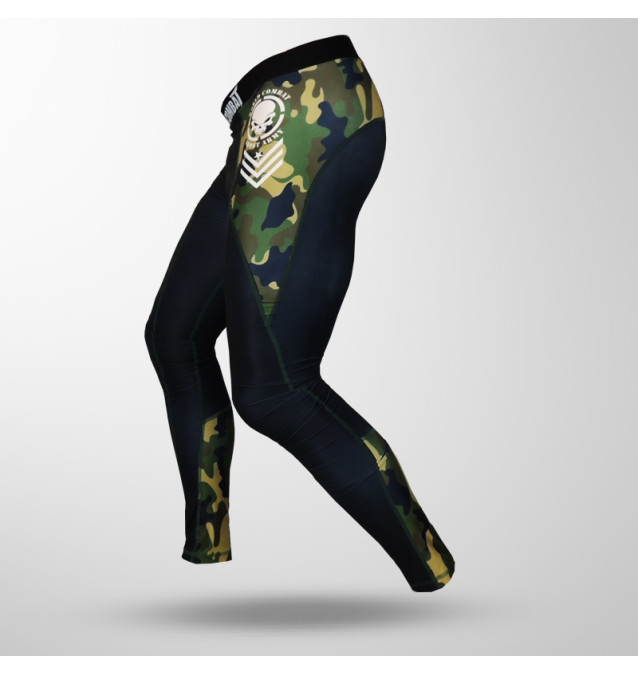 Calça de Compressão World Combat Ghost Army - Preto e Camuflado Verde