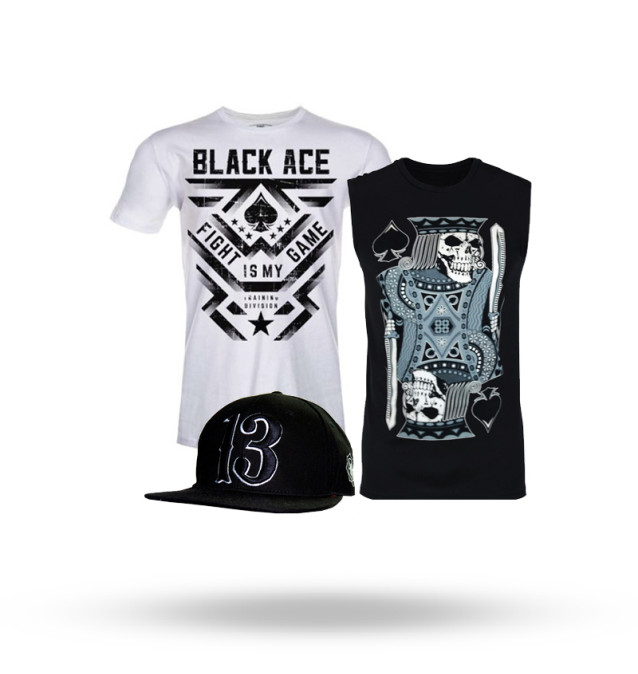 Kit: Boné HeadRush Lucky + Camiseta Black Ace Fight is My Game + Regata Black Ace King Of Gamble