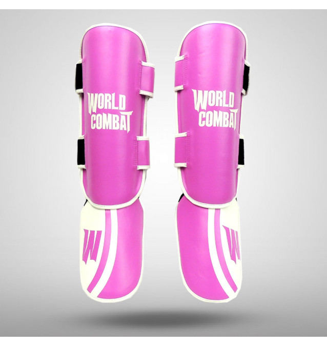 Caneleira Muay Thai Profissional World Combat Sport Training - Rosa e Branco