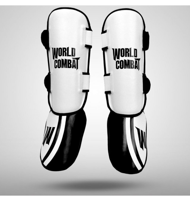 Caneleira Muay Thai Profissional World Combat Sport Training - Branco e Preto