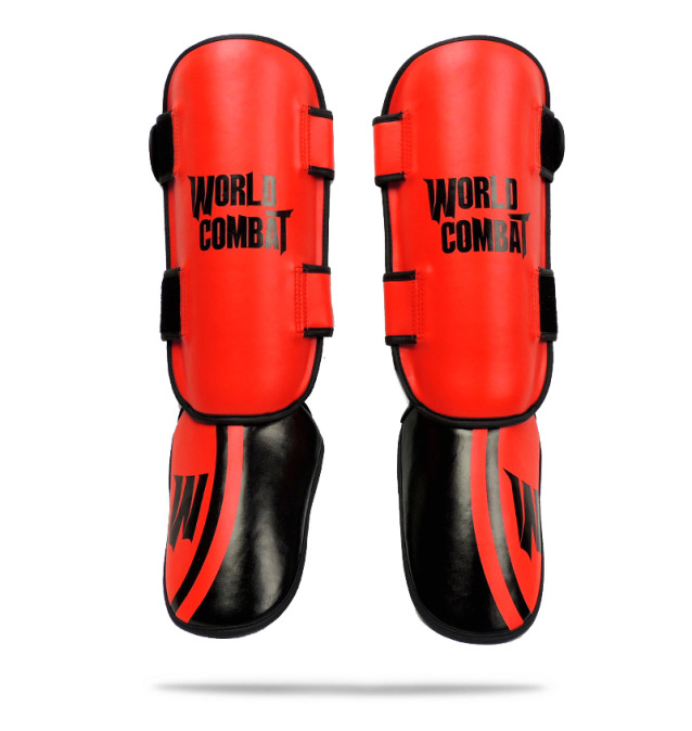 Caneleira Muay Thai Profissional World Combat Sport Training - Vermelho e Preto