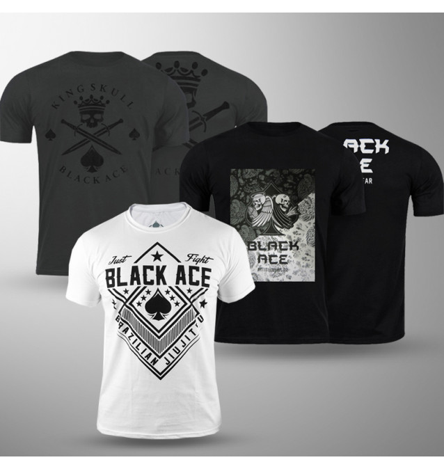 Kit 3 Camisetas Black Ace: King Skull + Just Fight + Heaven & Hell