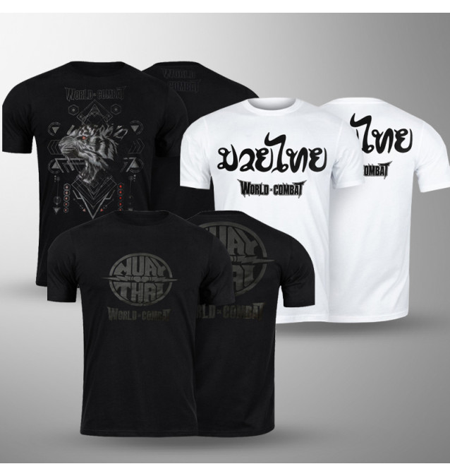 Kit 3 Camisetas World Combat: Muay Thai + Black Tiger + Muay Thai