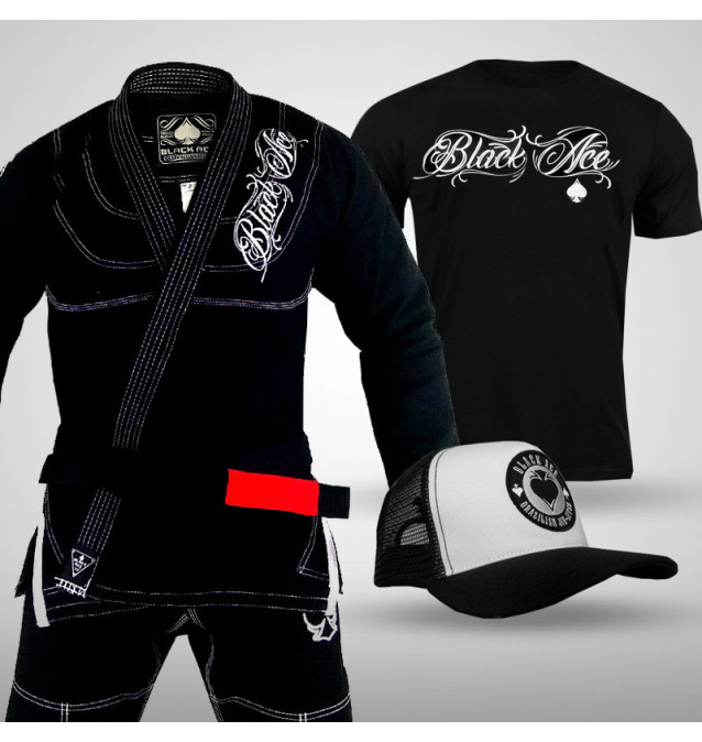 Kit: Kimono Black Ace Player + Camiseta Black Ace + Boné Black Ace