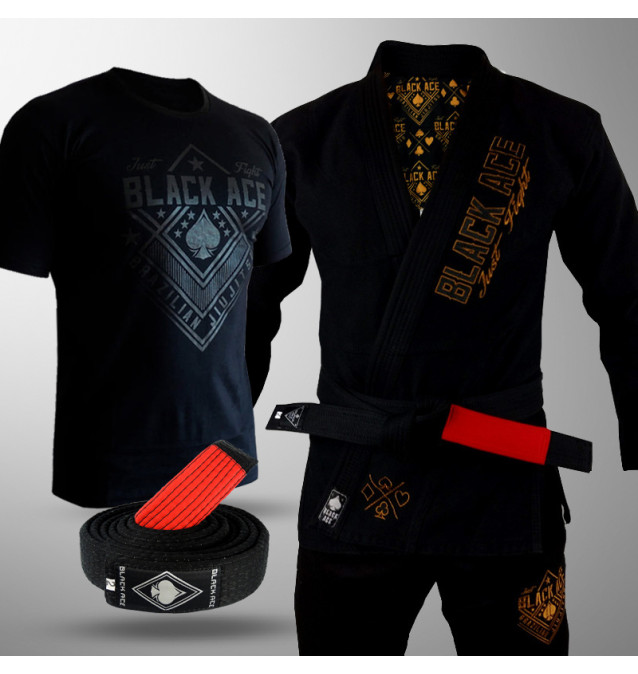 Kit: Kimono Black Ace Just Fight + Camiseta Black Ace + Faixa Black Ace