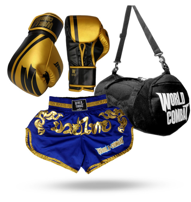 Kit Muay Thai: Luva World Combat Pro Serie + Short Muay Thai + Bolsa World Combat