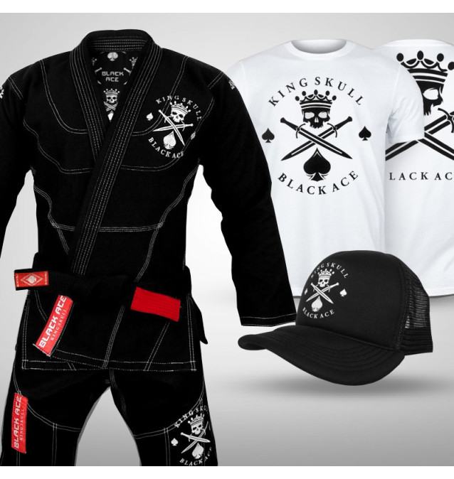Kit: Kimono Black Ace King Skull + Camiseta Black Ace + Boné Black Ace