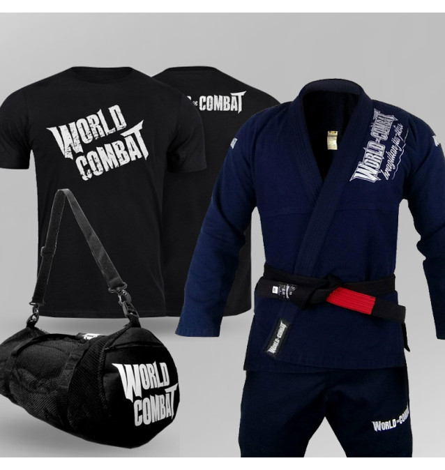 Kit: Kimono World Combat BJJ + Bolsa World Combat Fight Camp + Camiseta World Combat