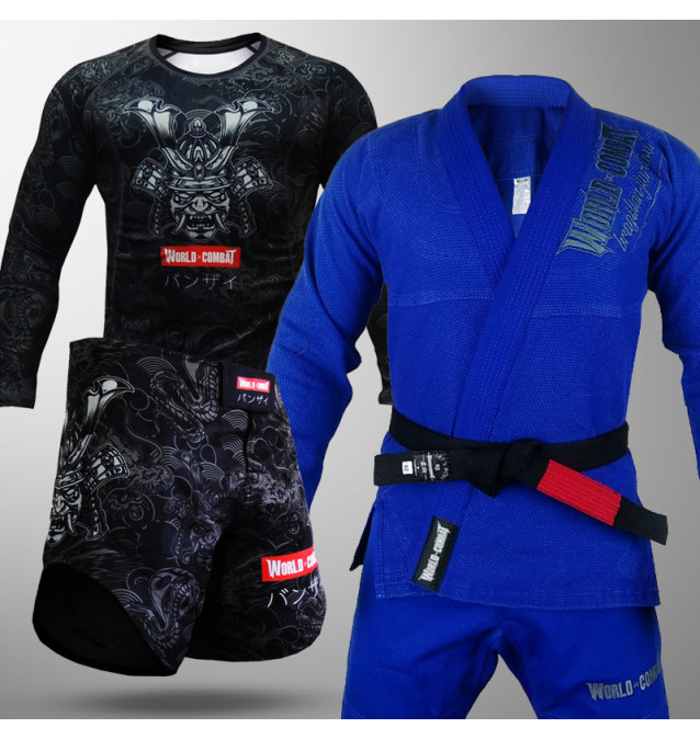 Kit: Kimono World Combat BJJ + Rash Guard Samurai Warrior + Bermuda Samurai Warrior