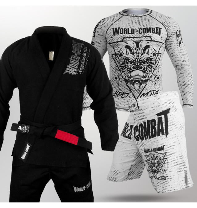 Kit: Kimono World Combat BJJ + Rash Guard Beast Mode + Bermuda Beast Mode 