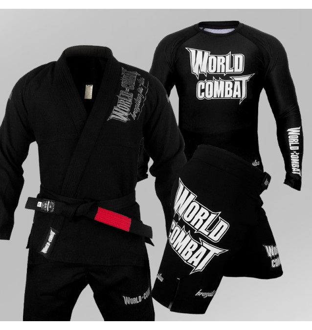 Kit: Kimono World Combat BJJ + Rash Guard World Combat  + Bermuda World Combat