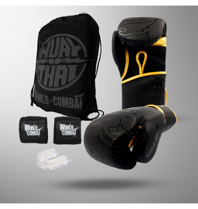 Kit: Luva World Combat Shock + Mochila Muay Thai Power + Bucal + Bandagem