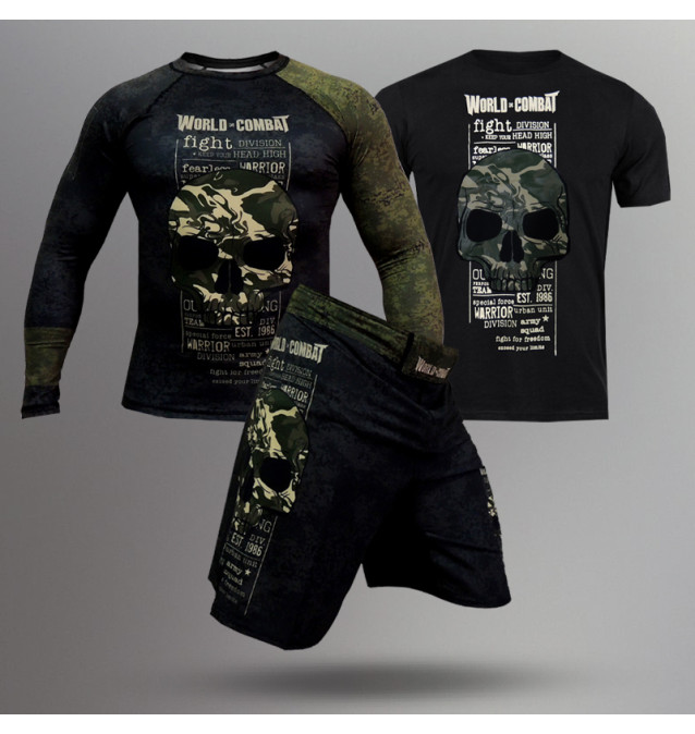 Kit Fight Division: Rash Guard + Camiseta + Bermuda