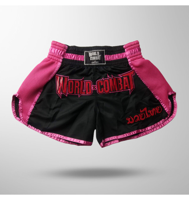 Short Muay Thai World Combat Thailand Style Retro - Black Pink