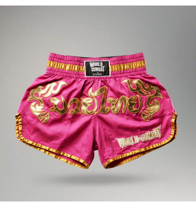 Short Muay Thai World Combat Thailand Style - Pink Gold