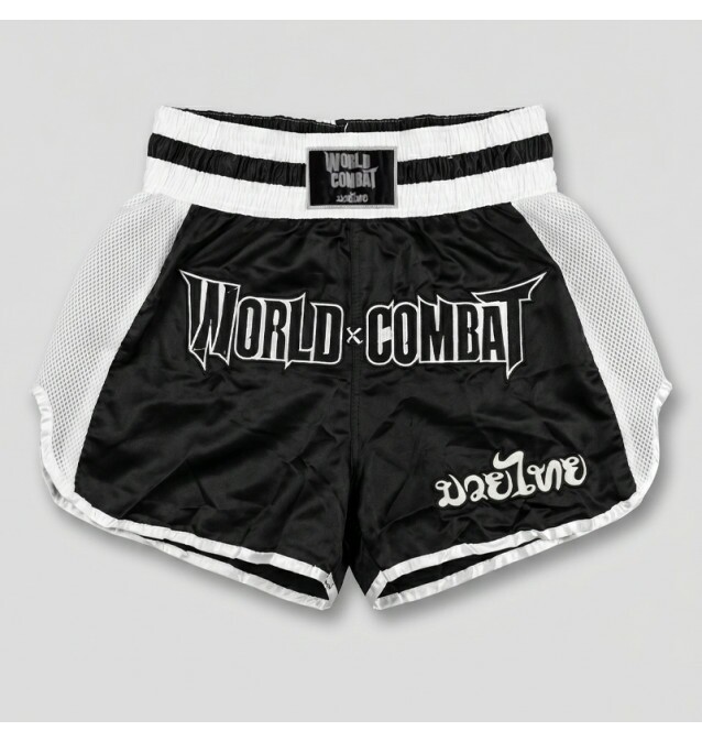Short Muay Thai World Combat Thailand Style Retro - Black