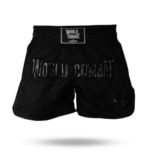 Short Muay Thai World Combat Thailand Style Retro - Black in Black