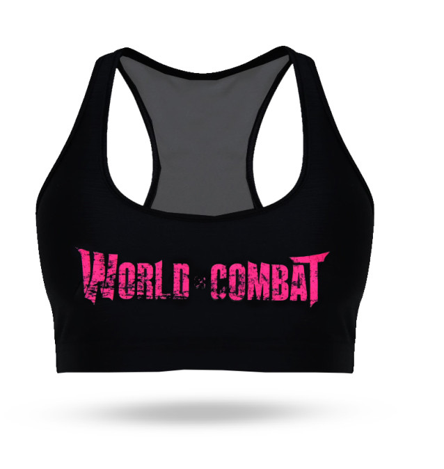 Top Feminino World Combat Logo - Preto e Rosa