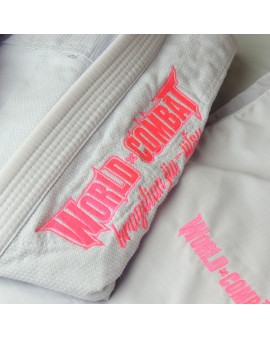 Kimono World Combat BJJ - Branco e Rosa