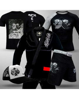 Kit: Kimono Black Ace Player + Rash Guard + Bermuda + Camiseta + Boné