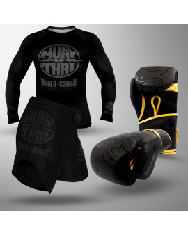 Kit: Luva World Combat Shock + Short Fight Muay Thai Power + Rash Guard Muay Thai Power