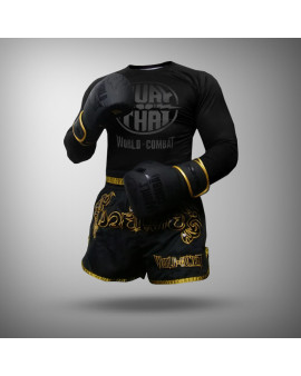 Kit: Luva World Combat Shock + Short + Rash Guard + Bucal + Bandagem