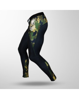 Calça de Compressão World Combat Ghost Army - Preto e Camuflado Verde