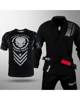 Kit: Kimono World Combat BJJ + Rash Guard World Combat Ghost Army Manga Curta