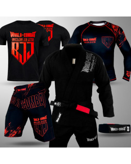 Kit Competidor: Kimono World Combat + Rash Guard + Bermuda BJJ + Camiseta + Faixa