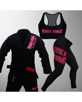 Kit: Kimono World Combat BJJ + Top Feminino World Combat + Calça Legging Feminina