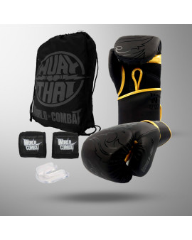 Kit: Luva World Combat Shock + Mochila Muay Thai Power + Bucal + Bandagem