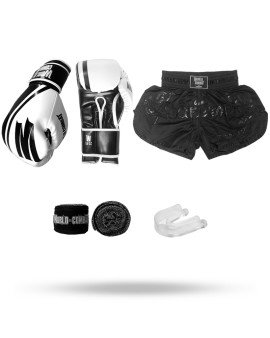 Kit: Luva World Combat Pro Serie Branca + Bucal + Bandagem + Short World Combat