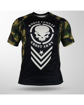 Rash Guard World Combat Ghost Army Manga Curta - Preto e Camuflado Verde