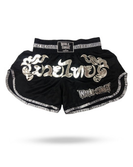 Short Muay Thai World Combat Thailand Style - Preto e Prata