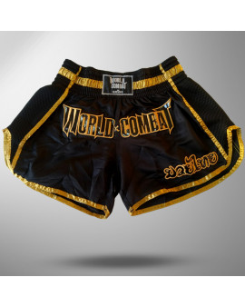 Short Muay Thai World Combat Thailand Style Retro - Black Gold