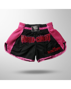 Short Muay Thai World Combat Thailand Style Retro - Black Pink