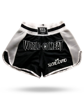 Short Muay Thai World Combat Thailand Style Retro - Black