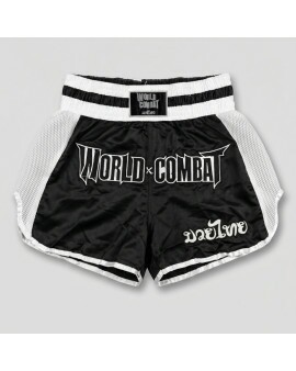 Short Muay Thai World Combat Thailand Style Retro - Black