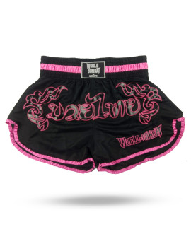 Short Muay Thai World Combat Shock - Preto e Rosa