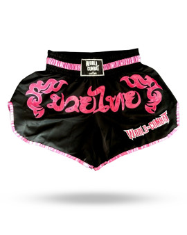 Short Muay Thai World Combat Thailand Style - Preto e Rosa