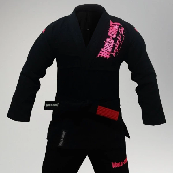 Kimono World Combat BJJ - Preto e Rosa