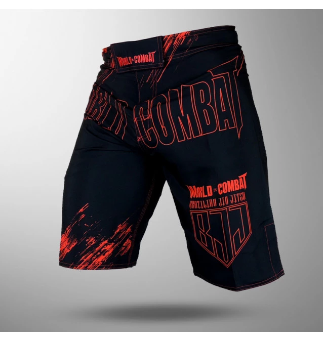Bermuda World Combat BJJ Competidor - Preto e Vermelho