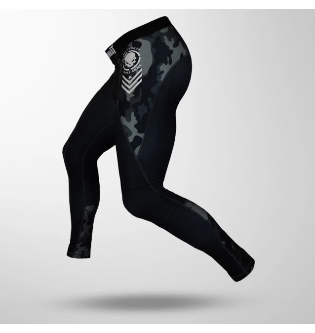 Calça de Compressão World Combat Ghost Army - Preto e Camuflado Chumbo