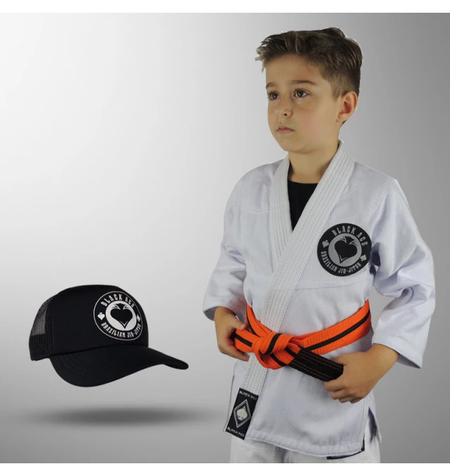 Kit: Kimono INFANTIL Trançado Gambler Black Ace + Boné Black Ace Kids