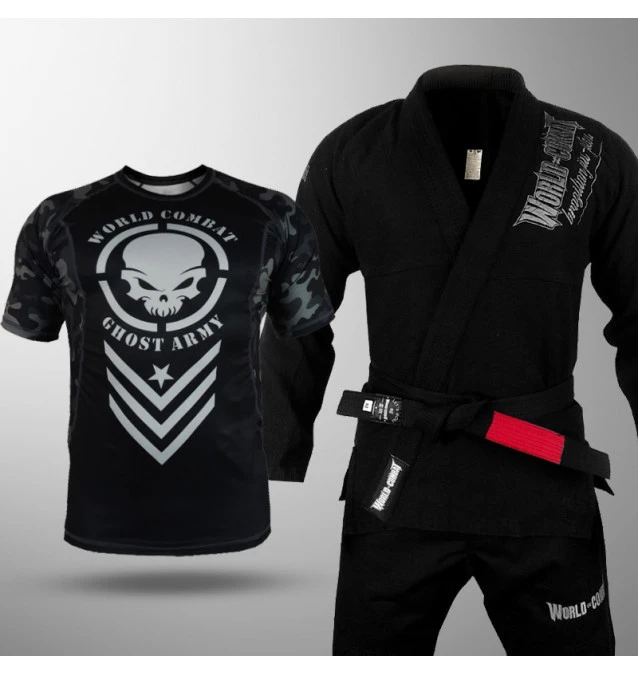 Kit: Kimono World Combat BJJ + Rash Guard World Combat Ghost Army Manga Curta