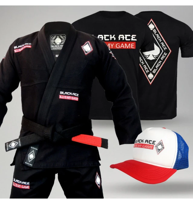 Kit: Kimono Black Ace BJJ Is My Game + Camiseta + Boné 