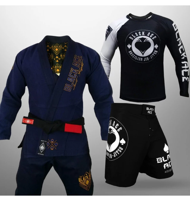 Kit: Kimono Black Ace Just Fight + Bermuda Black Ace + Rash Black Ace