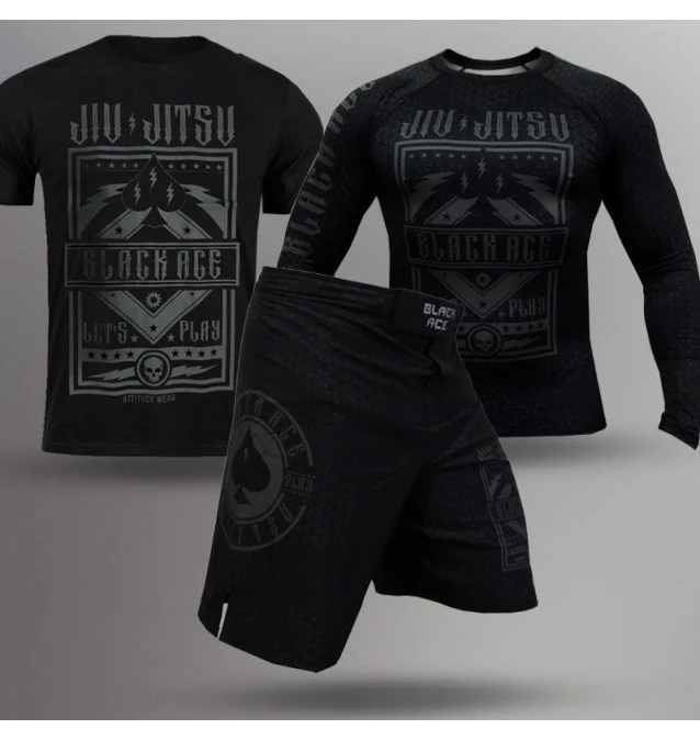 Kit Black Ace Lets Play: Rash Guard + Bermuda + Camiseta