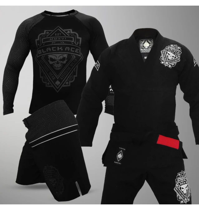 Kit: Kimono Black Ace Rage + Bermuda Black Ace + Rash Black Ace