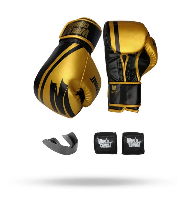 Kit: Luva World Combat Pro Serie Preto + Bucal + Bandagem